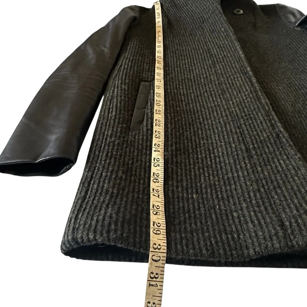 SOIA & KYO MIXED MATERIAL LEATHER AND WOOL HOODED JACKET SIZE SMALL